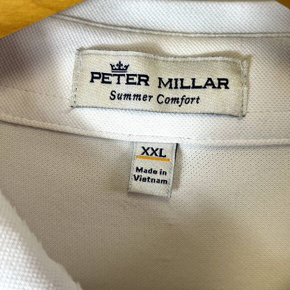 Peter Millar Summer Comfort White Blue Performance Polo Shirt Sz XXL - Picture 4 of 10